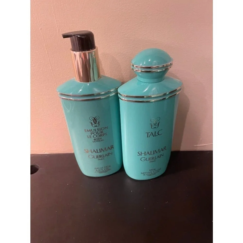 Vintage Shalimar Guerlain 6 Piece Set Turquoise 1980s